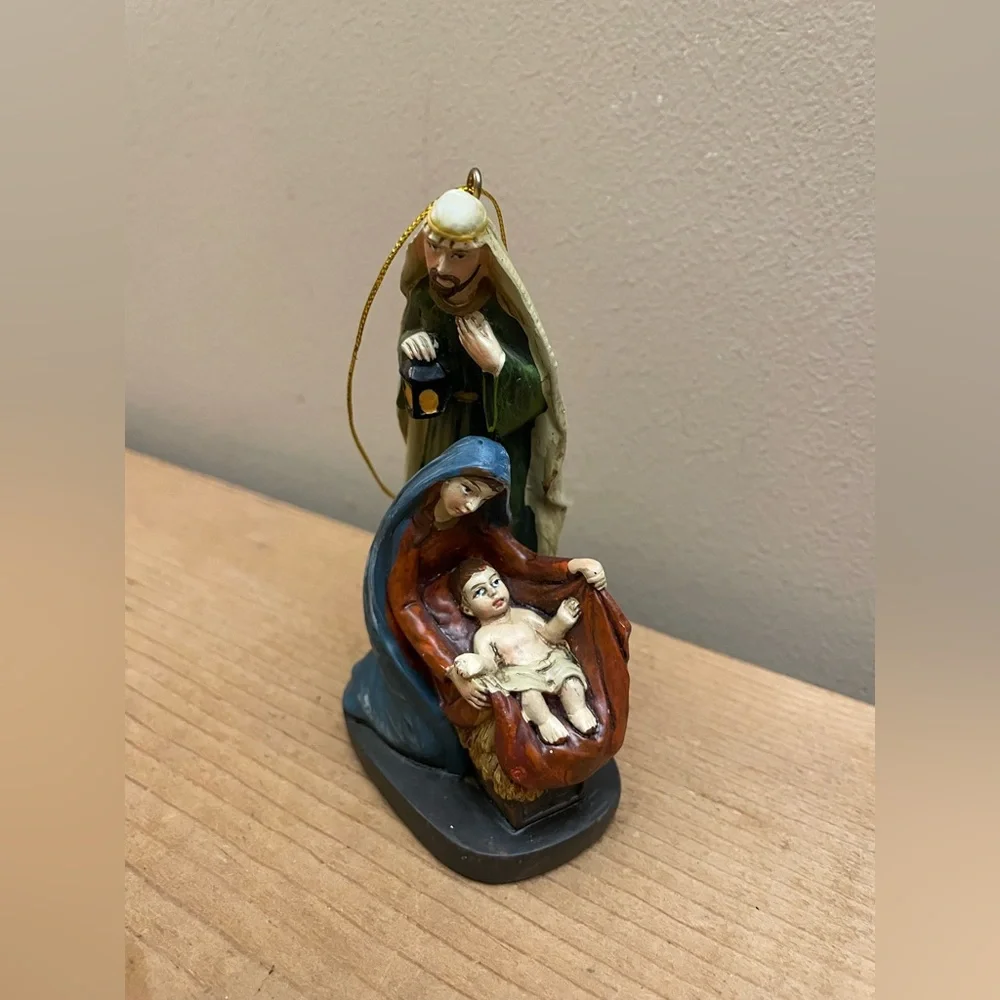 Vintage Handpainted Wood Christmas Nativity Ornament